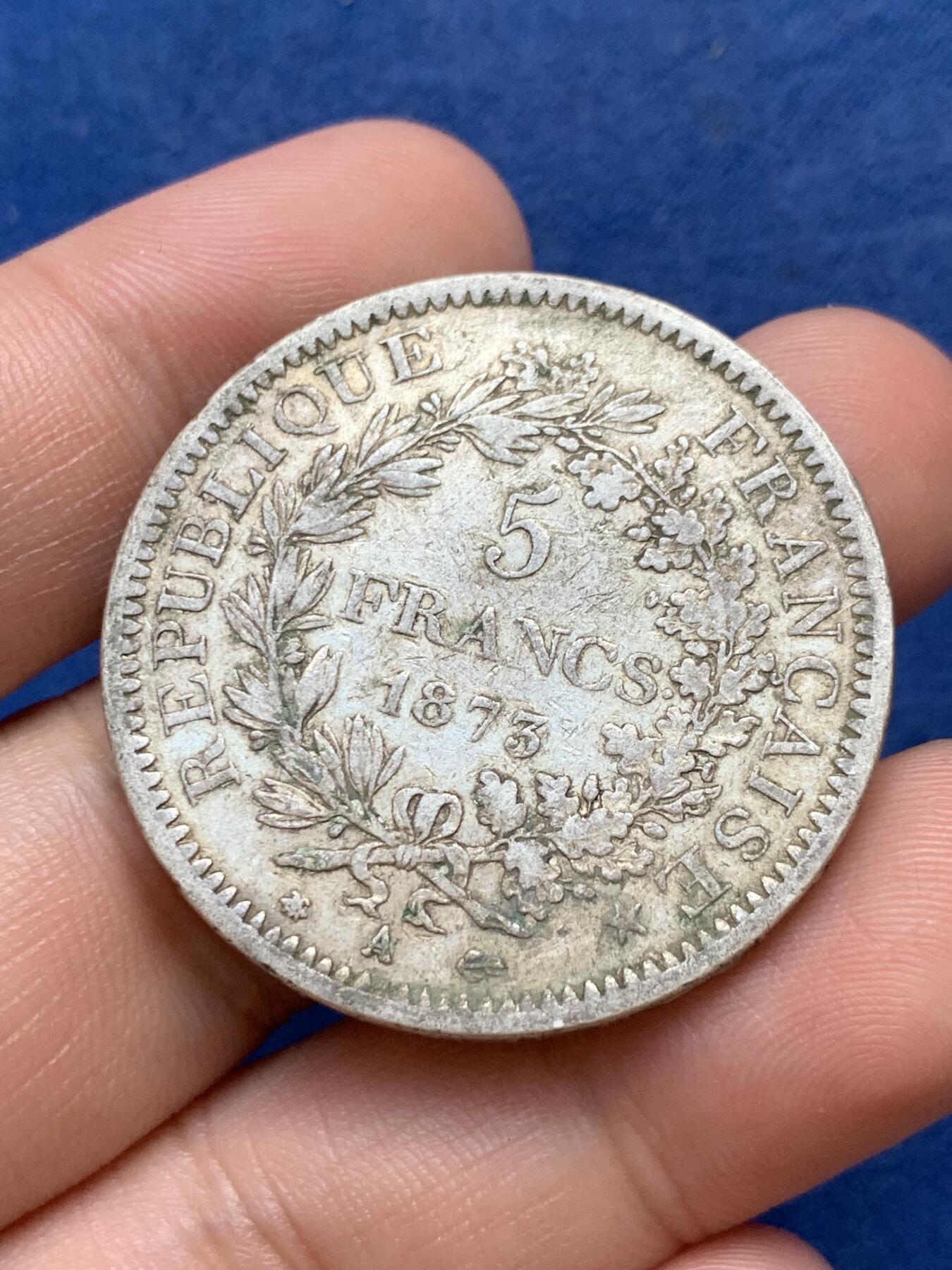 《竞宝斋》第299场- 周日，周一  2场连拍 （全场包邮） 法国 1873年 大力神 5法郎银币 原味流通