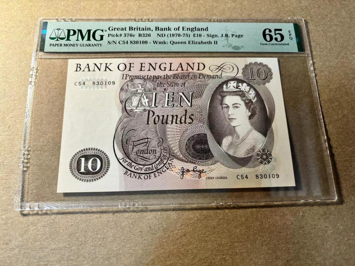 【Blue Auction】✨世界纸币精拍第530期【精】 【无47】英国C序列 1970-75年10镑 PMG65EPQ