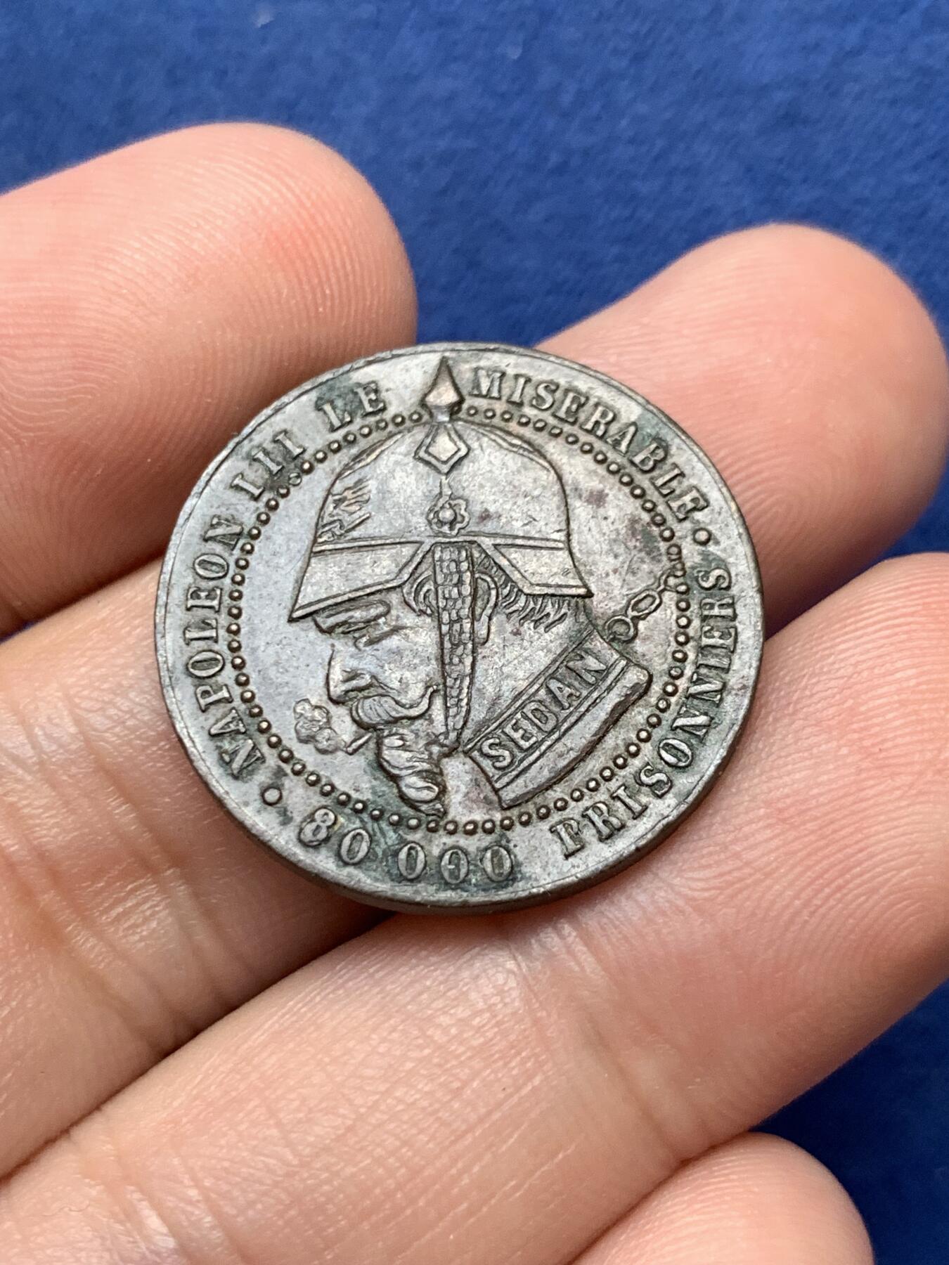 《竞宝斋》第299场- 周日，周一  2场连拍 （全场包邮） 1870年拿破仑三世色当之耻 普法战争讽刺代币