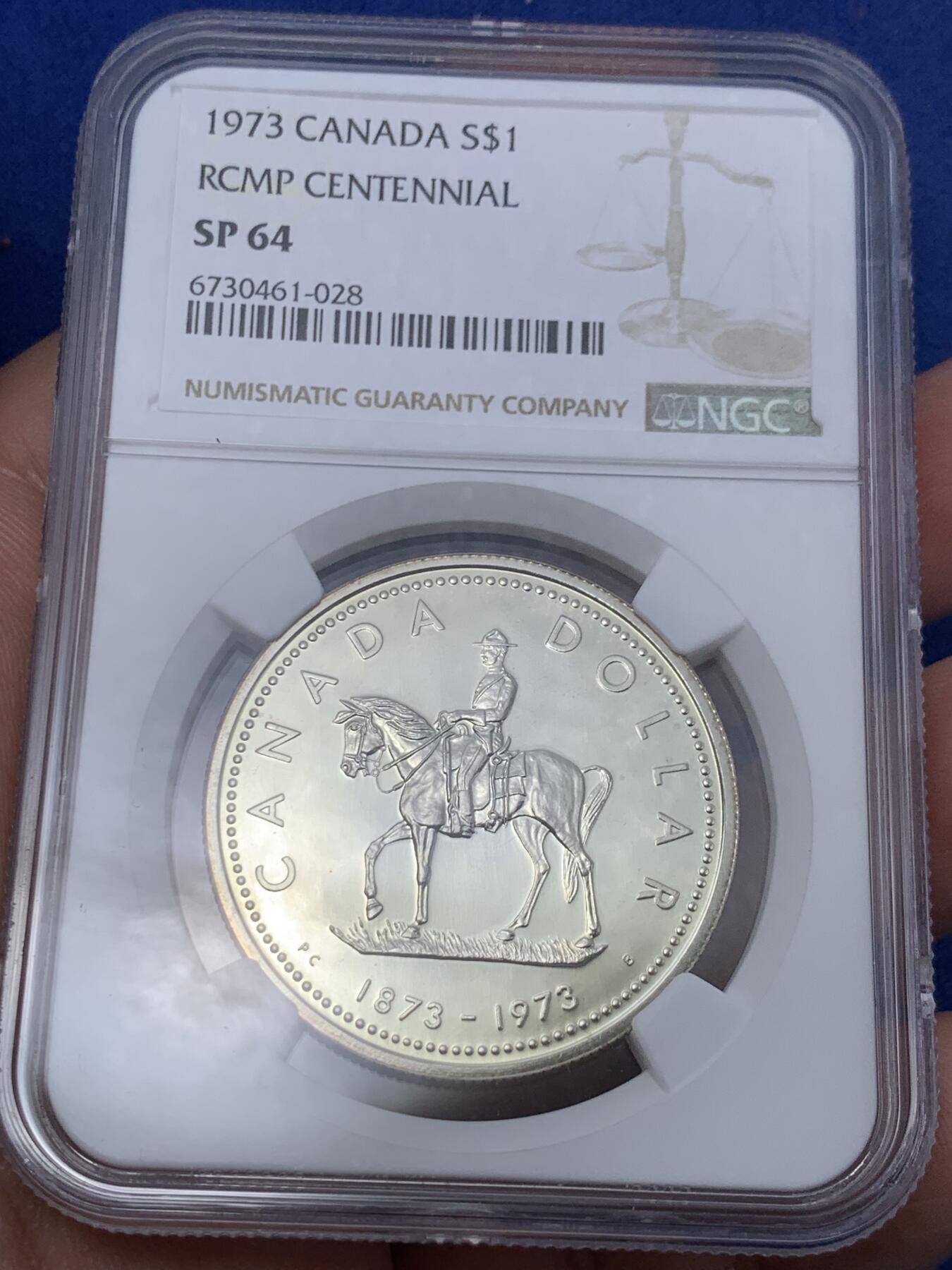 《竞宝斋》第299场- 周日，周一  2场连拍 （全场包邮） NGC SP64 加拿大1973年皇家骑警精制纪念银币 镜面美品