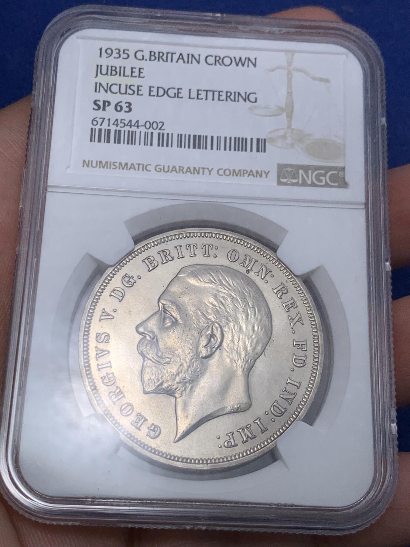 《竞宝斋》第299场- 周日，周一  2场连拍 （全场包邮） NGC SP63 SP版本早期精打 英国1935年乔治五世马剑克朗银币 状态好