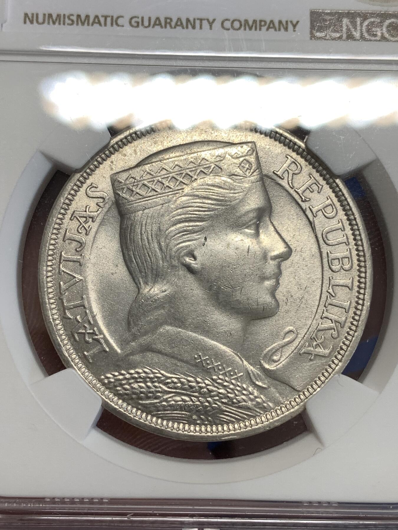 《竞宝斋》第299场- 周日，周一  2场连拍 （全场包邮） NGC UNC 拉脱维亚1931年5L大银币