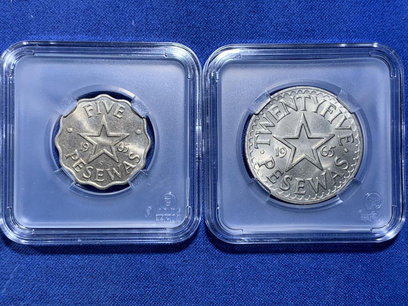 《竞宝斋》第299场- 周日，周一  2场连拍 （全场包邮） 1965 加纳 MS 四枚全套 大热品种  老藏家封装拆出入盒 克瓦米·恩克鲁玛头像 一步到位 适合自藏