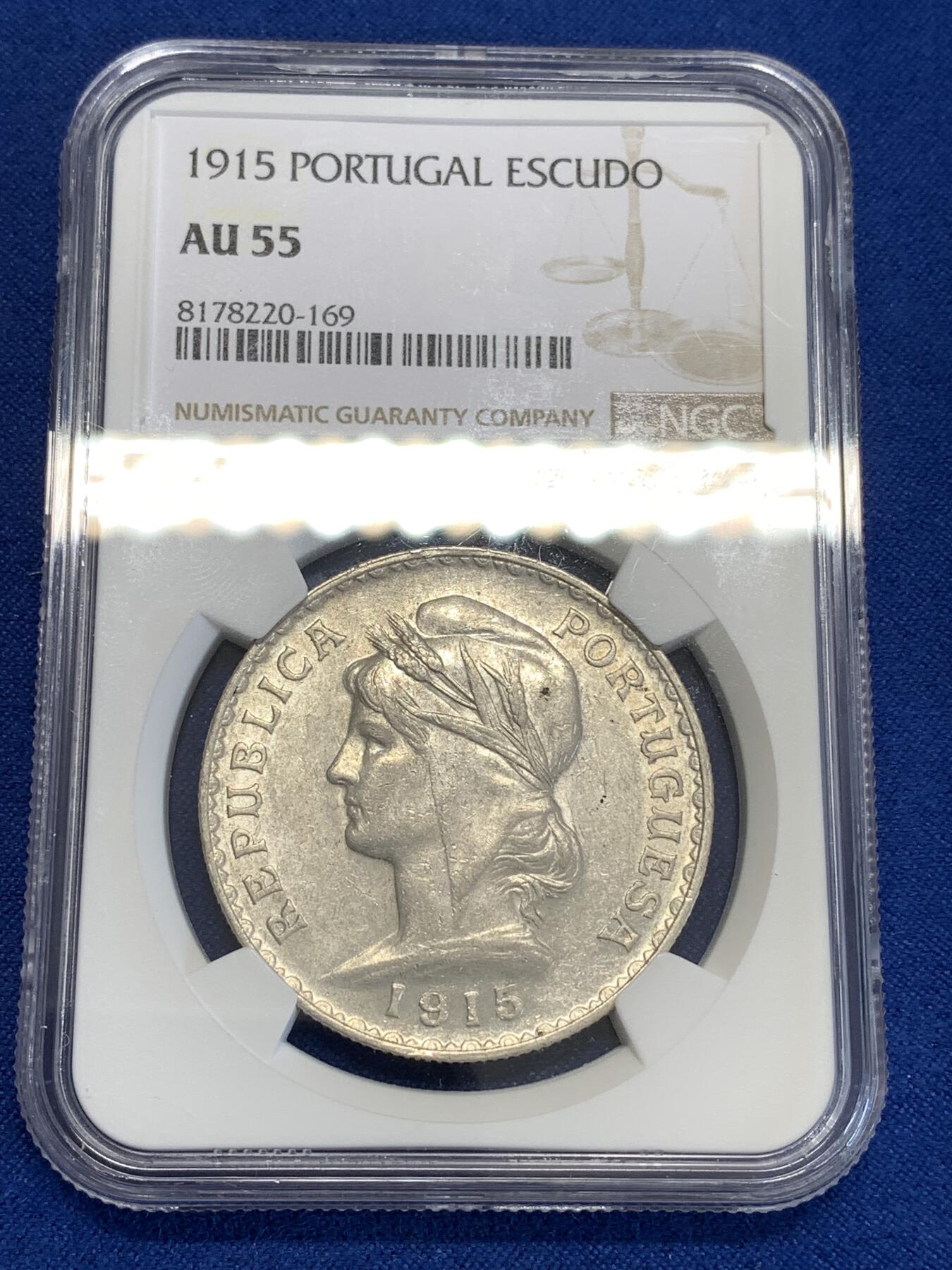 《竞宝斋》第299场- 周日，周一  2场连拍 （全场包邮） NGC AU55 葡萄牙1915年1埃斯库多大银币