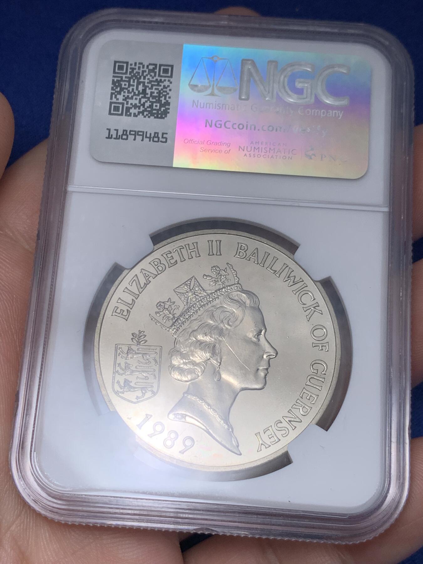 《竞宝斋》第299场- 周日，周一  2场连拍 （全场包邮） NGC MS64 1989年英属根西岛亨利一世（1100-1135）国王2磅纪念币