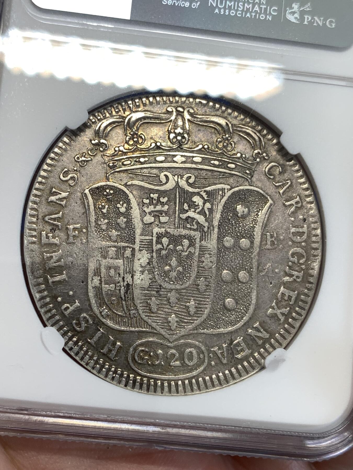 《竞宝斋》第299场- 周日，周一  2场连拍 （全场包邮） NGC XF 意大利 1734 那不勒斯王国 塞巴斯蒂安 120G 大银币 稀缺品种 细节见图