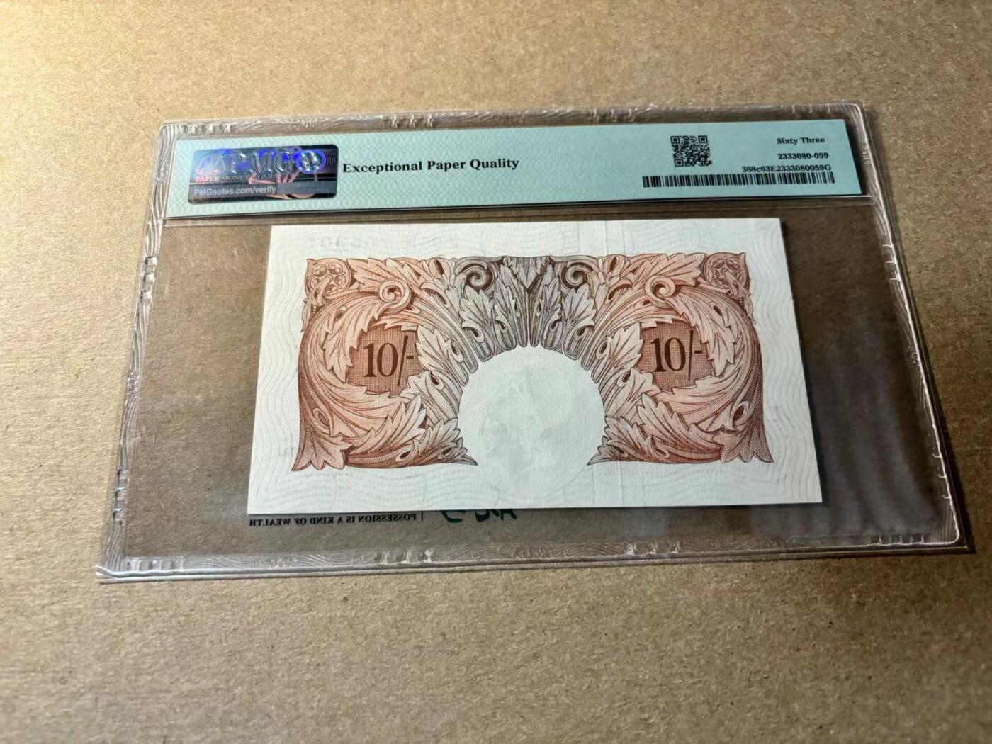 【Blue Auction】✨世界纸币精拍第530期【精】 英国 A序列1955-60年10先令 PMG63EPQ 