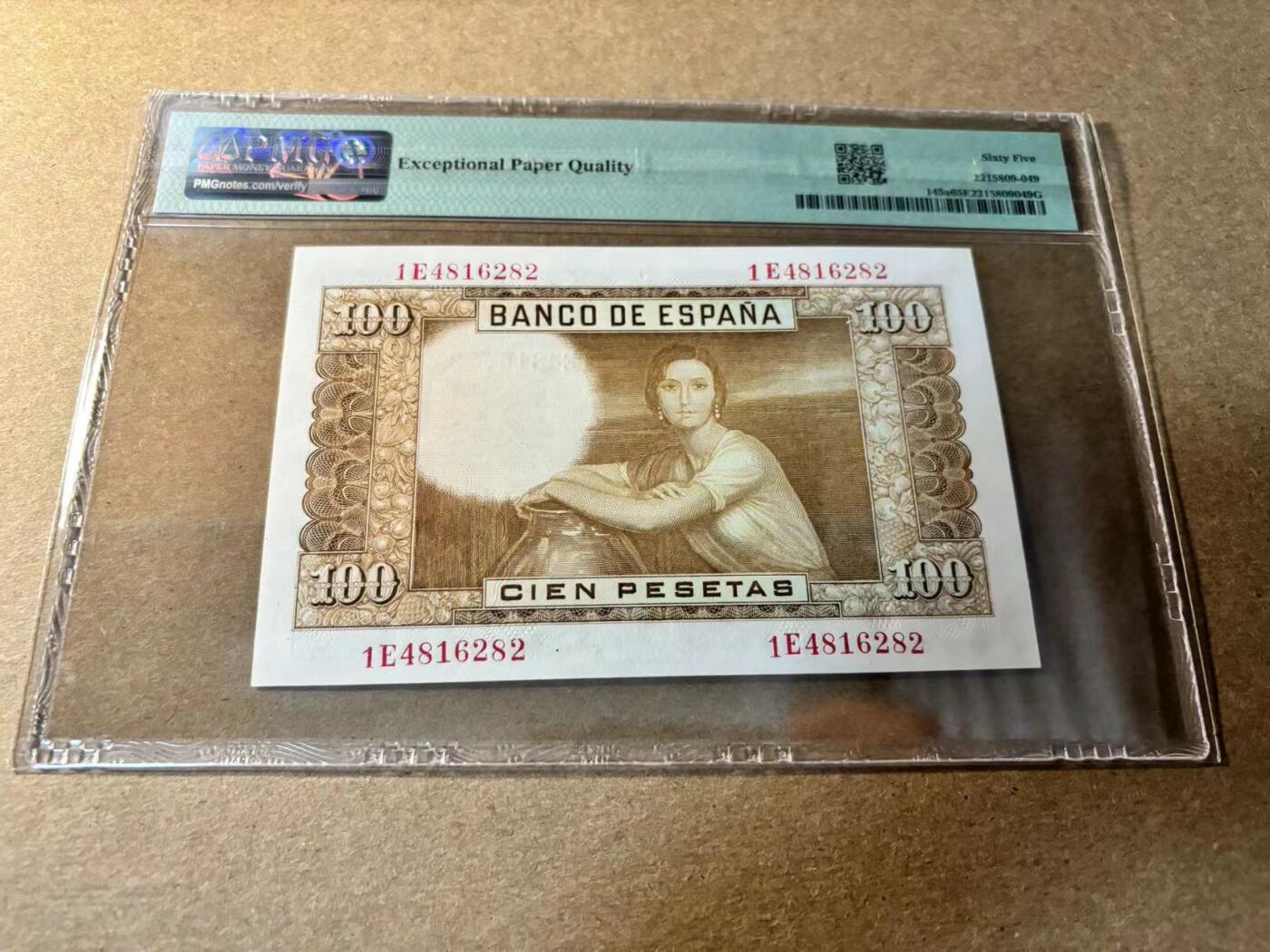 【Blue Auction】✨世界纸币精拍第530期【精】 西班牙 1953年100比塞塔 PMG65EPQ 