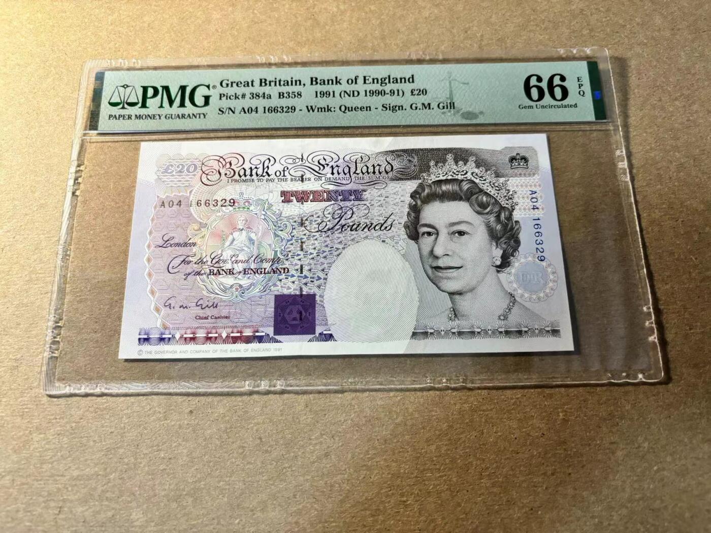 【Blue Auction】✨世界纸币精拍第530期【精】 【A04冠无47】英国 1991年20镑 皇冠初版 PMG66EPQ 