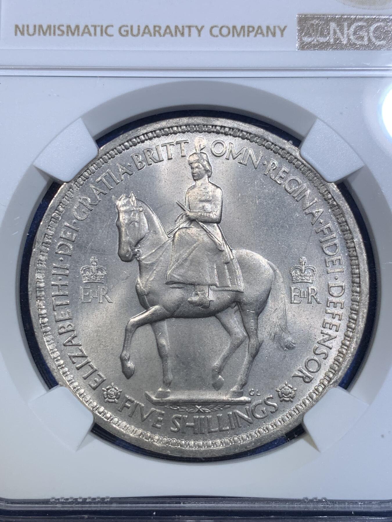 《竞宝斋》第299场- 周日，周一  2场连拍 （全场包邮） NGC MS65 1953年英国伊丽莎白二世登基纪念克朗 高分好状态