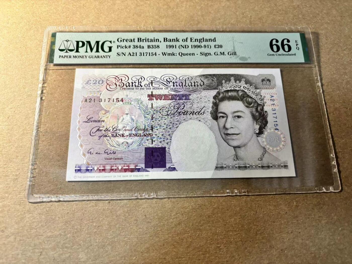 【Blue Auction】✨世界纸币精拍第530期【精】 英国 1991年20镑 皇冠初版 PMG66EPQ  