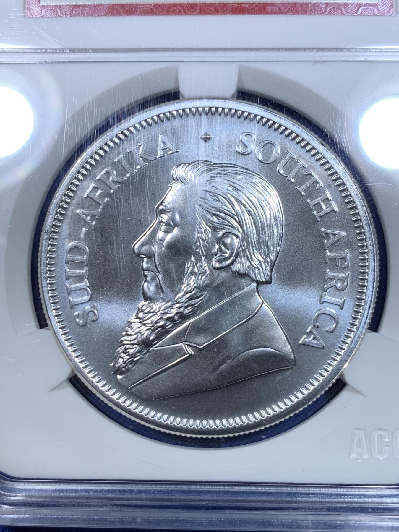 《竞宝斋》第299场- 周日，周一  2场连拍 （全场包邮） ACG MS67 南非2018克鲁格1兰特银币 少见南非好品 31.1克 999银