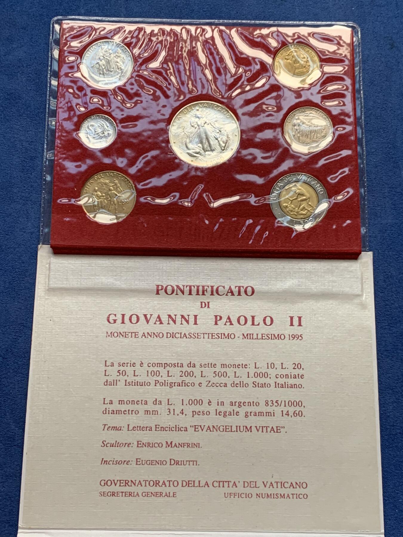 《竞宝斋》第299场- 周日，周一  2场连拍 （全场包邮） 梵蒂冈1995 圣母降龙 七枚套 其中1000里拉是银币 非常罕见