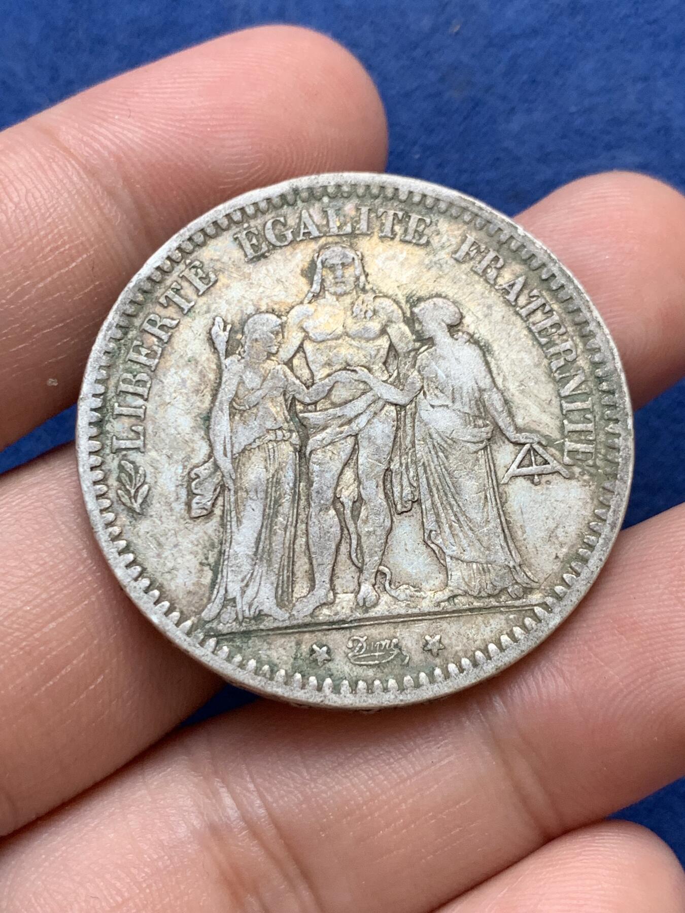 《竞宝斋》第299场- 周日，周一  2场连拍 （全场包邮） 法国 1873年 大力神 5法郎银币 原味流通