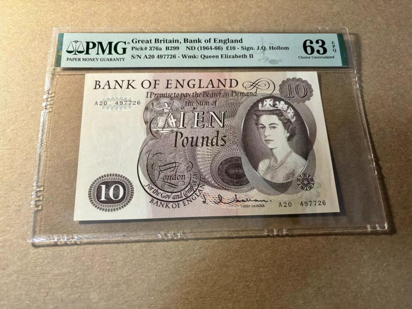 【Blue Auction】✨世界纸币精拍第530期【精】 【a版】英国C序列 1964-66年10镑 PMG63EPQ
