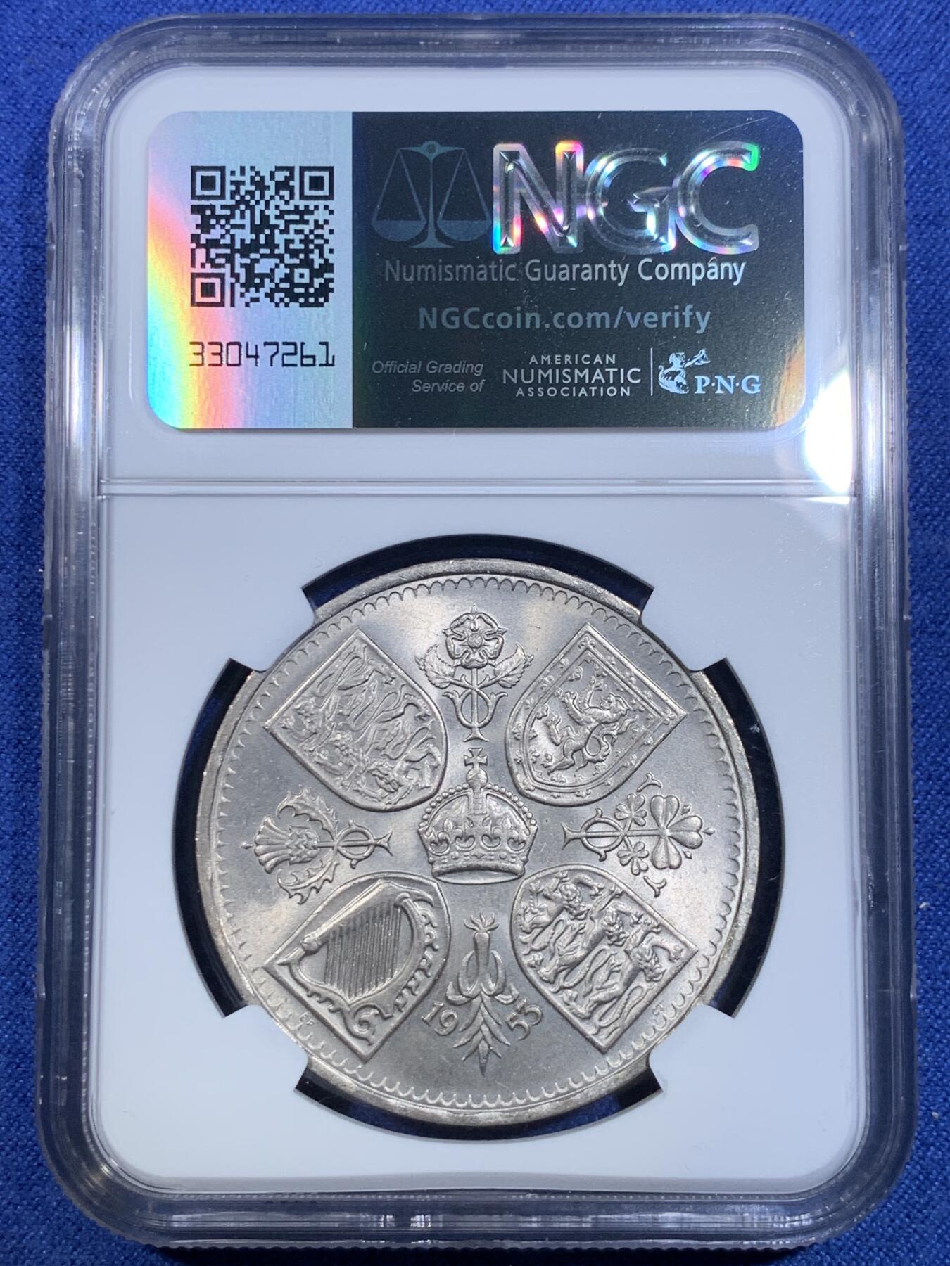 《竞宝斋》第299场- 周日，周一  2场连拍 （全场包邮） NGC MS65 1953年英国伊丽莎白二世登基纪念克朗 高分好状态