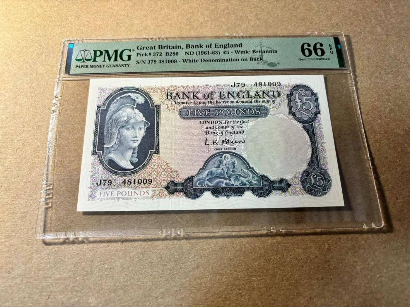 【Blue Auction】✨世界纸币精拍第530期【精】 英国 B序列 1961-63年5镑 PMG66EPQ  