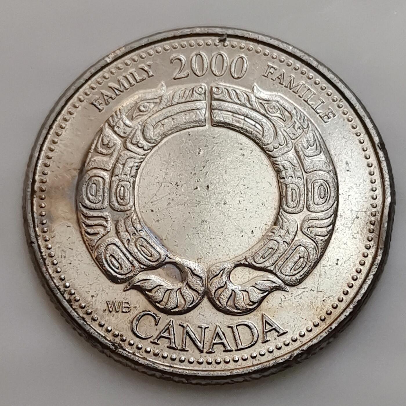 海外回流1元起拍小铺 各国钱币散币场 第15期 加拿大2000年图腾家庭25分纪念币