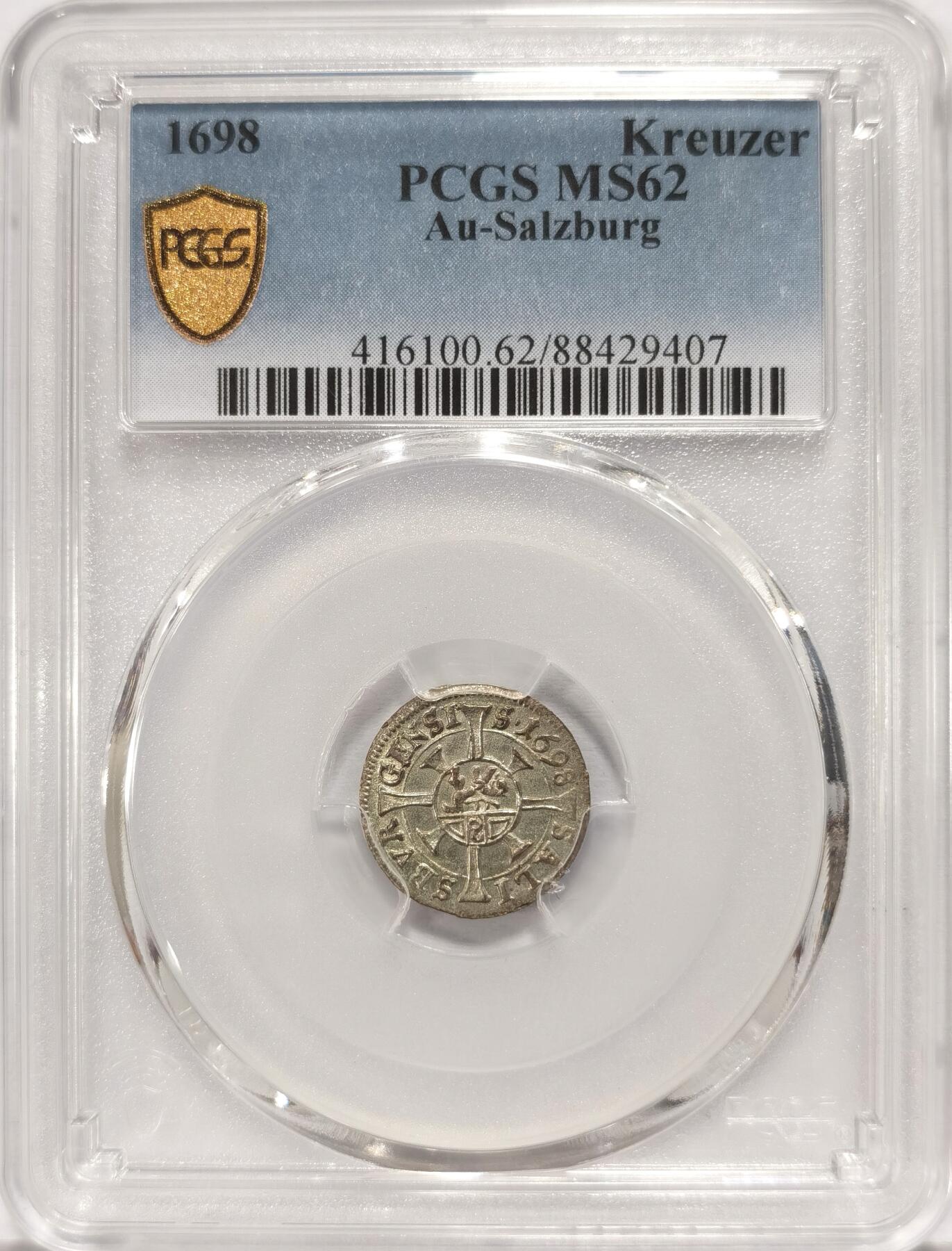 博洋堂“长夏未央”8月精品专场暨第089期（全场包邮） PCGS MS62 奥地利萨尔茨堡1698年1克鲁泽小银币，细节精美，仅有一枚更高分