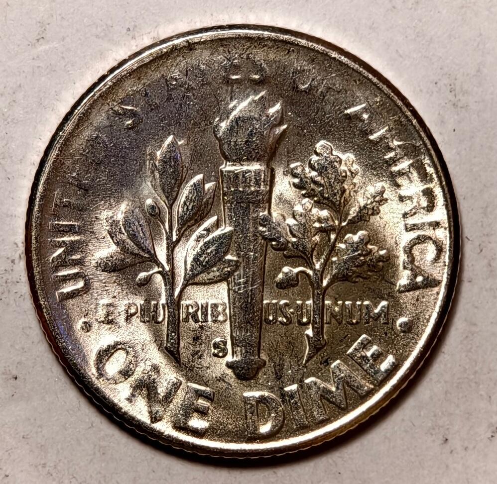 紫瑗钱币——第410期 美国 1955年 S版 罗斯福 10美分 2.5克 0.9银 BU 可评级 