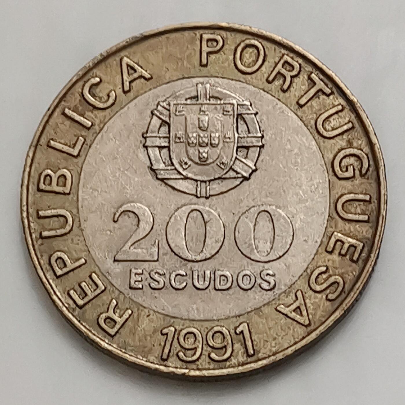 海外回流1元起拍小铺 各国钱币散币场 第15期 葡萄牙1991年200埃斯库多双色镶嵌金属币