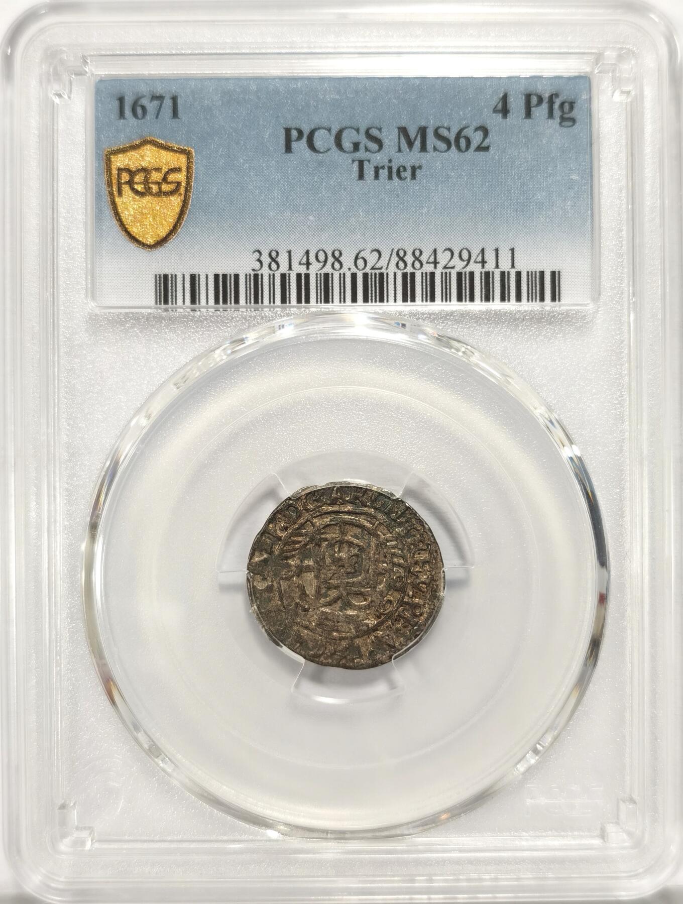 博洋堂“长夏未央”8月精品专场暨第089期（全场包邮） PCGS MS62 特里尔1671年耶稣钥匙4芬尼银币，稀见品种，PCGS唯一冠军分
