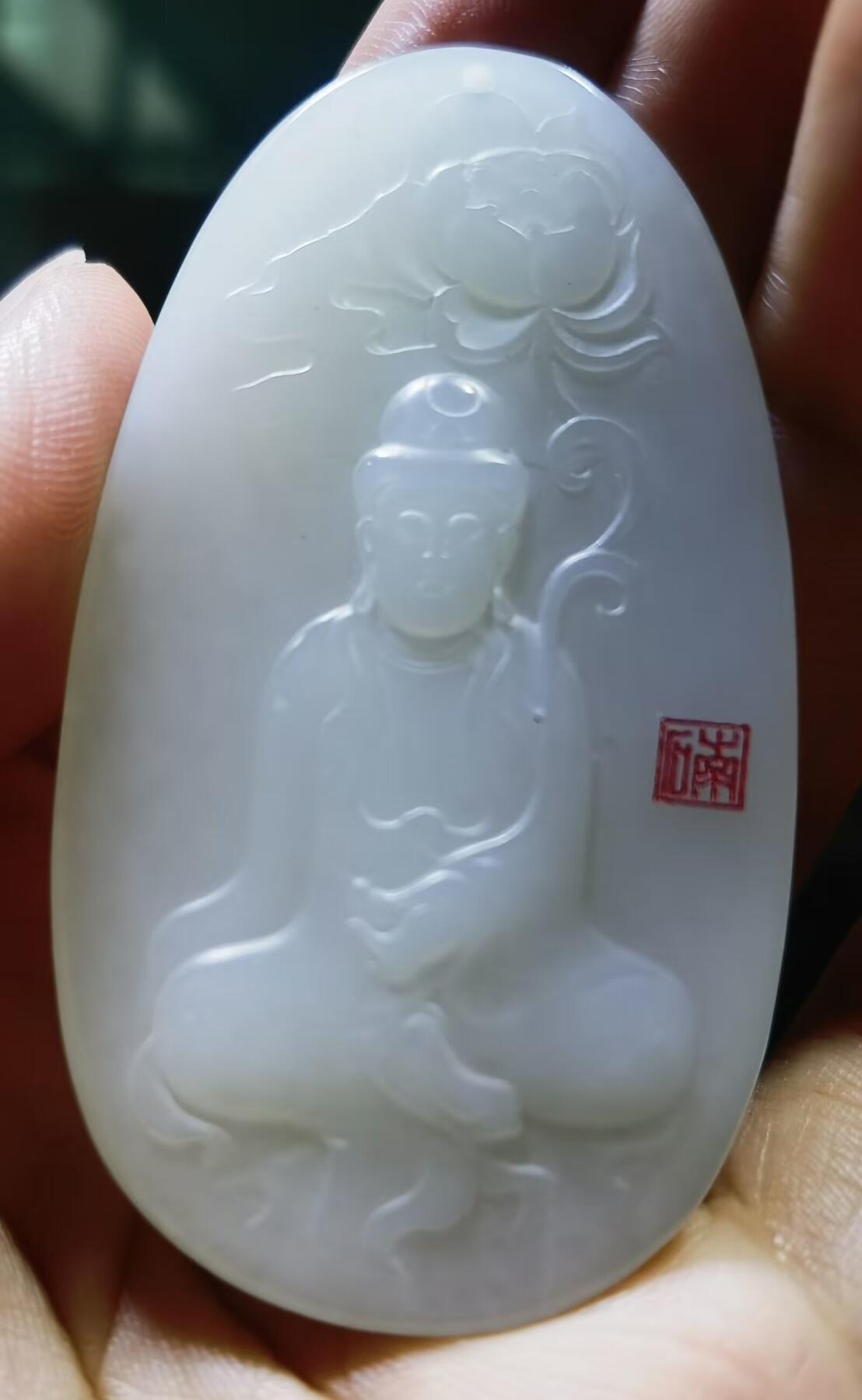和田白玉观音牌