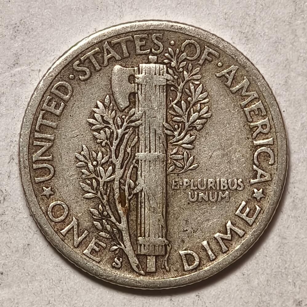 紫瑗钱币——第410期 美国 1943年 S版 墨丘比利 小飞侠 10美分 2.5克 0.9银