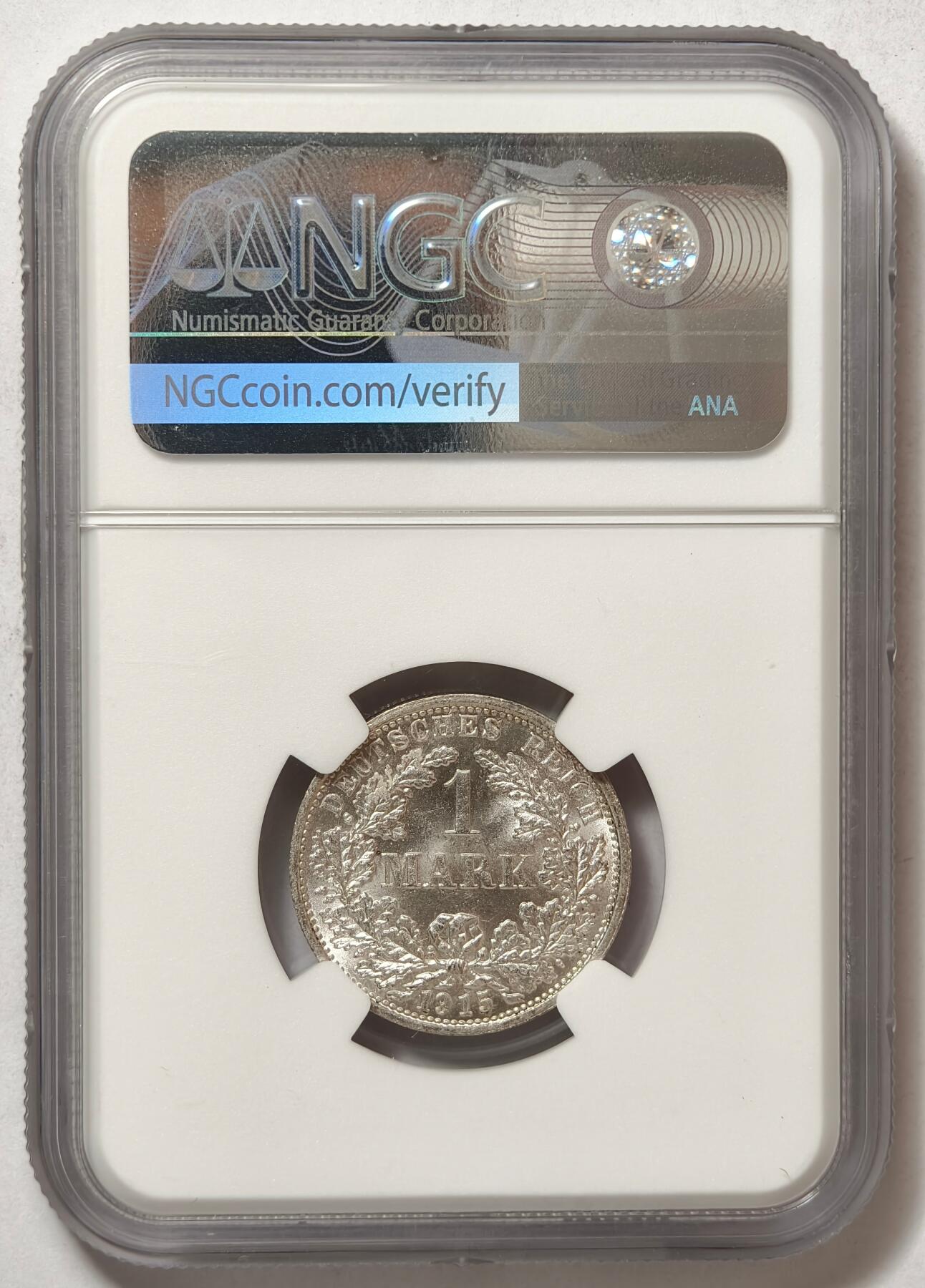 紫瑗钱币——第410期 德国 1915年 F版 第二帝国 长翅 1马克 银币 NGC MS64