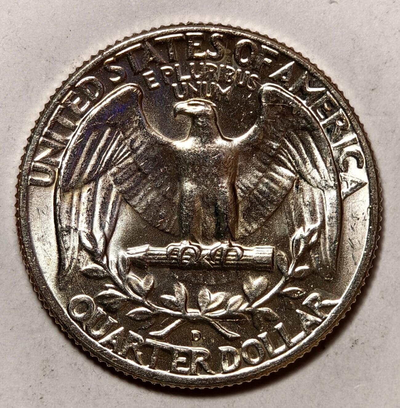 紫瑗钱币——第410期 美国 1964年 D版 华盛顿 25美分 6.25克 0.9银 BU 可评级