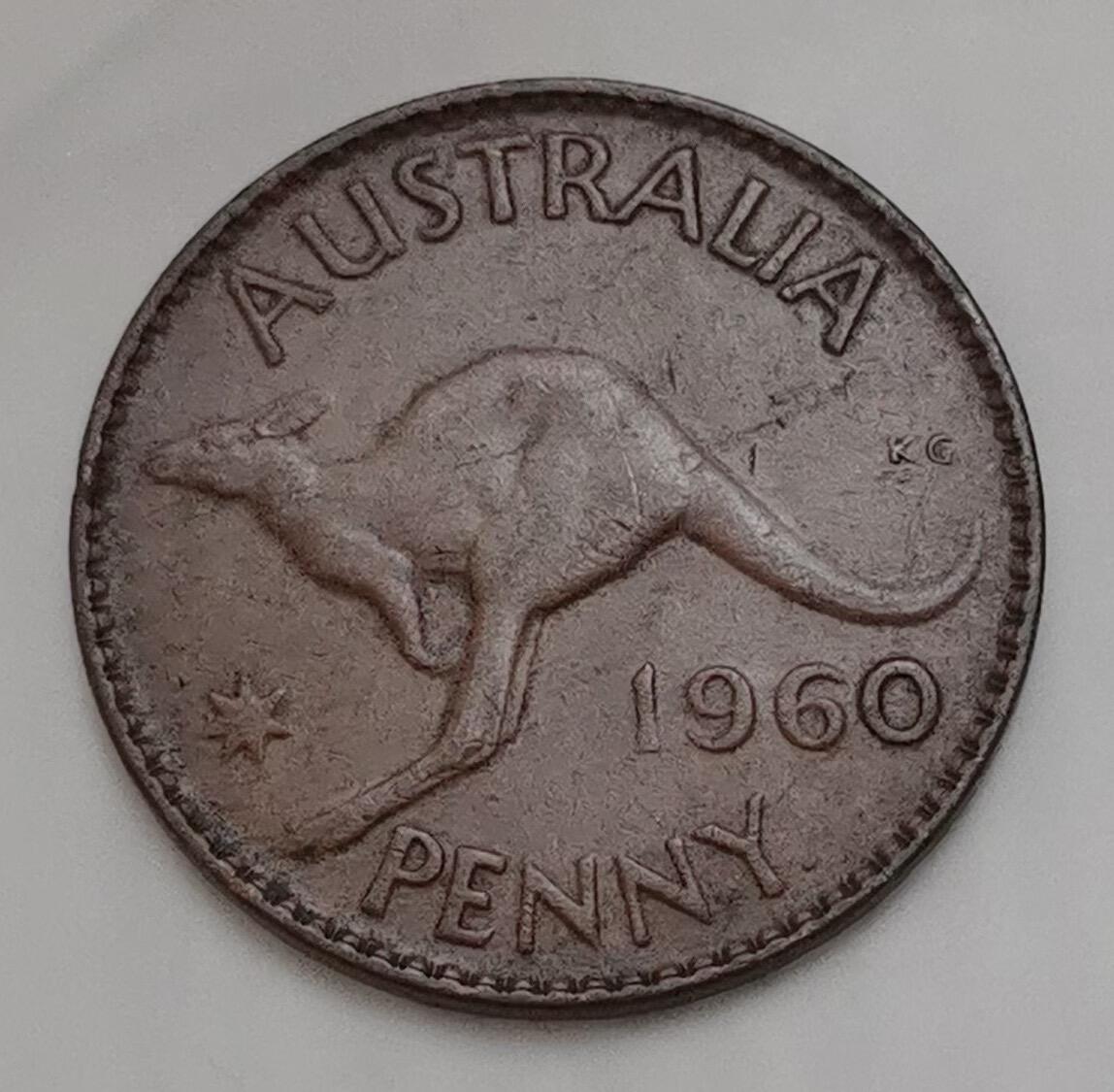 海外回流1元起拍小铺 各国钱币散币场 第15期 澳大利亚1960年袋鼠1便士 伊丽莎白女王