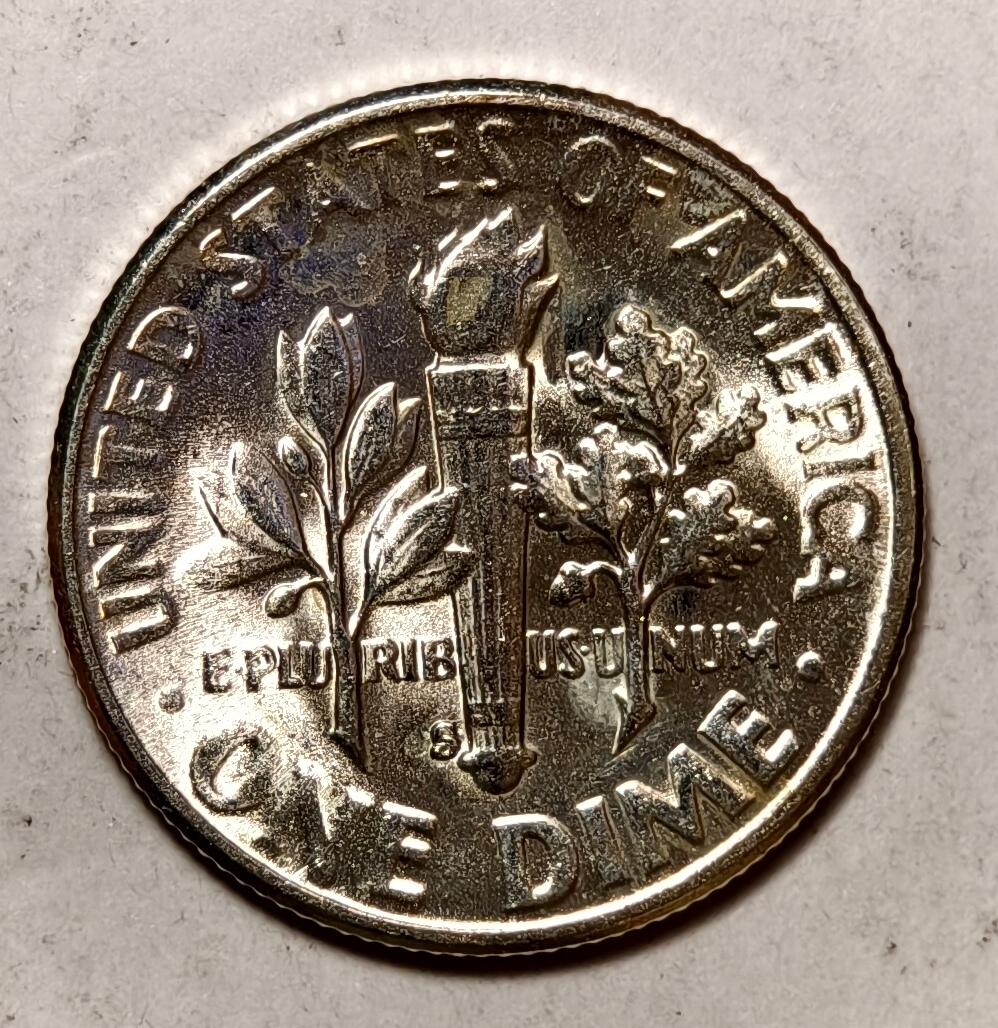 紫瑗钱币——第410期 美国 1955年 S版 罗斯福 10美分 2.5克 0.9银 BU 可评级