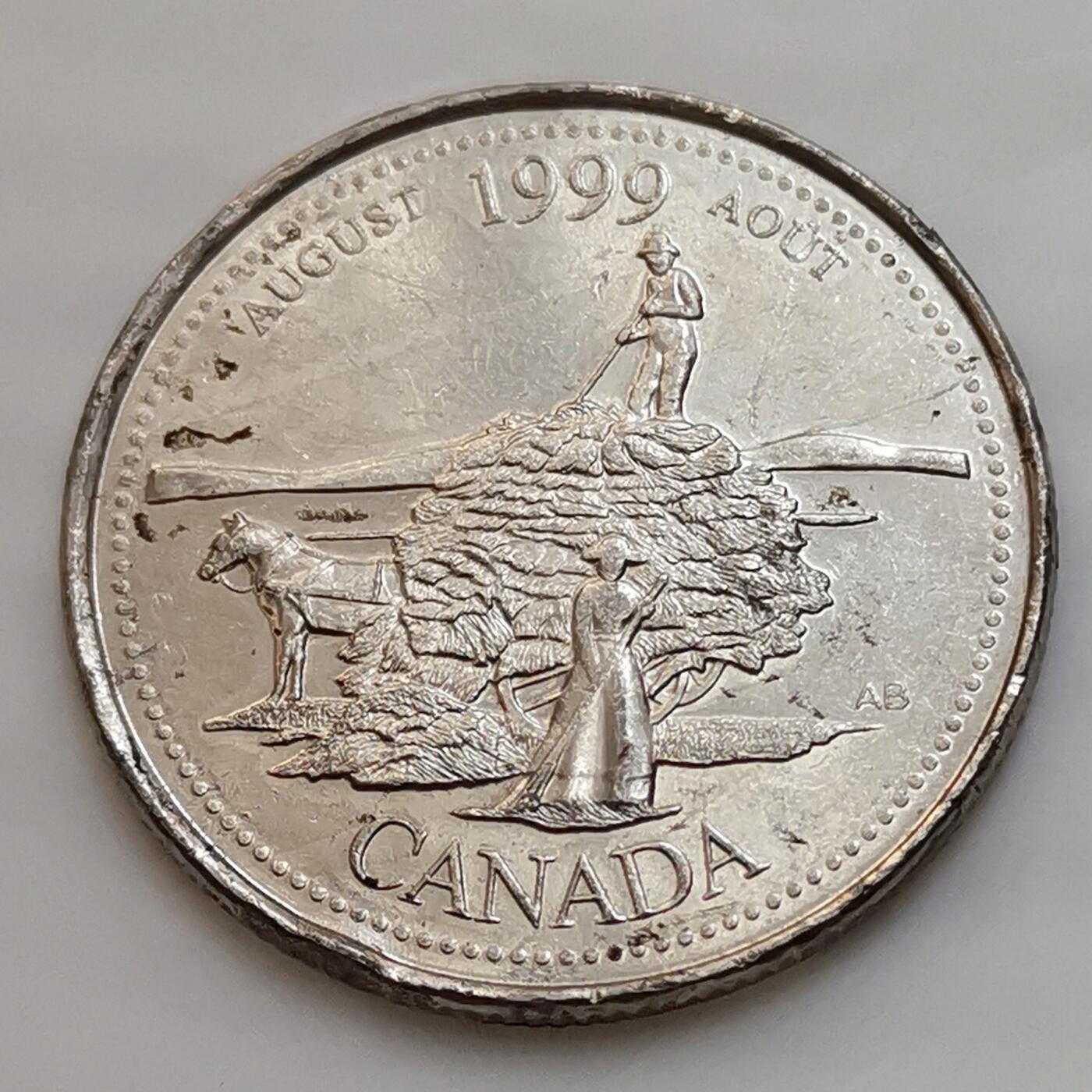 海外回流1元起拍小铺 各国钱币散币场 第15期 加拿大1999年25分纪念币