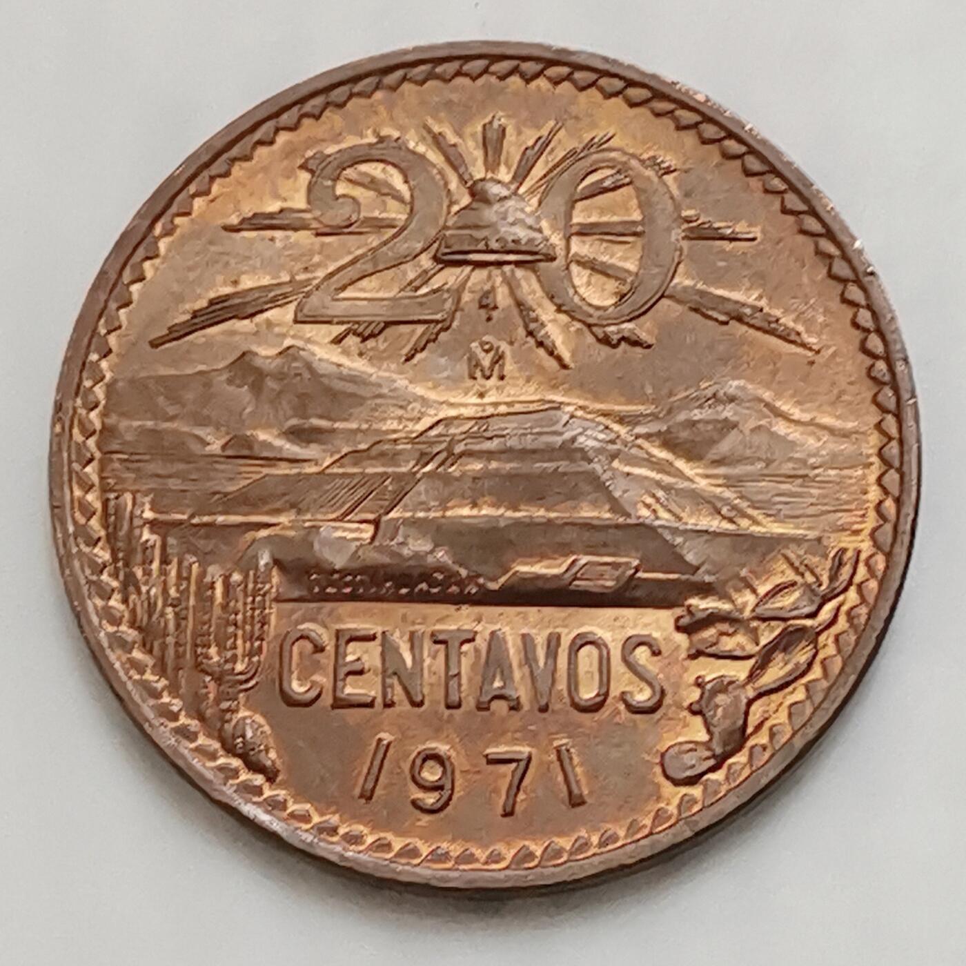 海外回流1元起拍小铺 各国钱币散币场 第15期 原光美品 墨西哥1971年20分铜币 金字塔