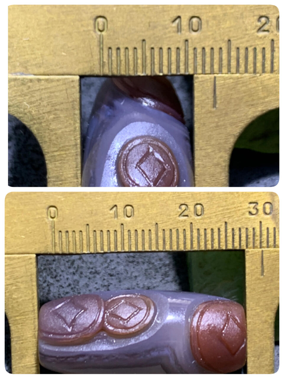 精美亚光高玉化巴西玛瑙手工俏色巧雕连中三元桶珠一个