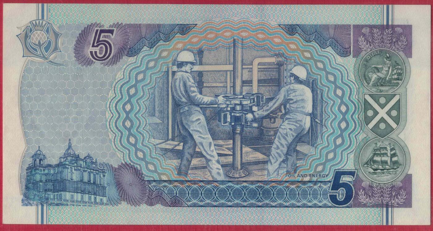 苏格兰1995年5镑 苏格兰银行300年纪念钞 无4 P-119a 欧洲 实物图 UNC