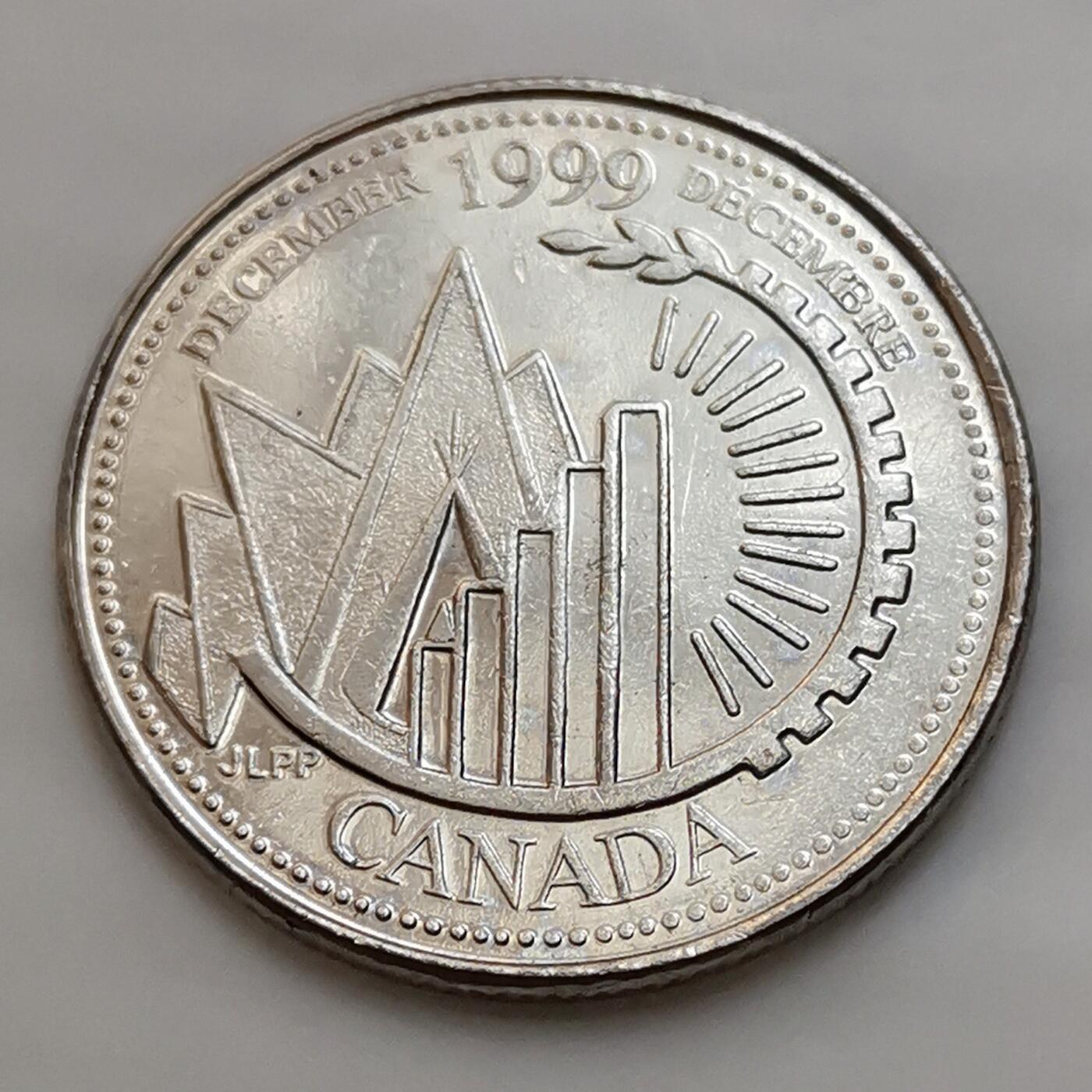海外回流1元起拍小铺 各国钱币散币场 第15期 加拿大1999年25分纪念币