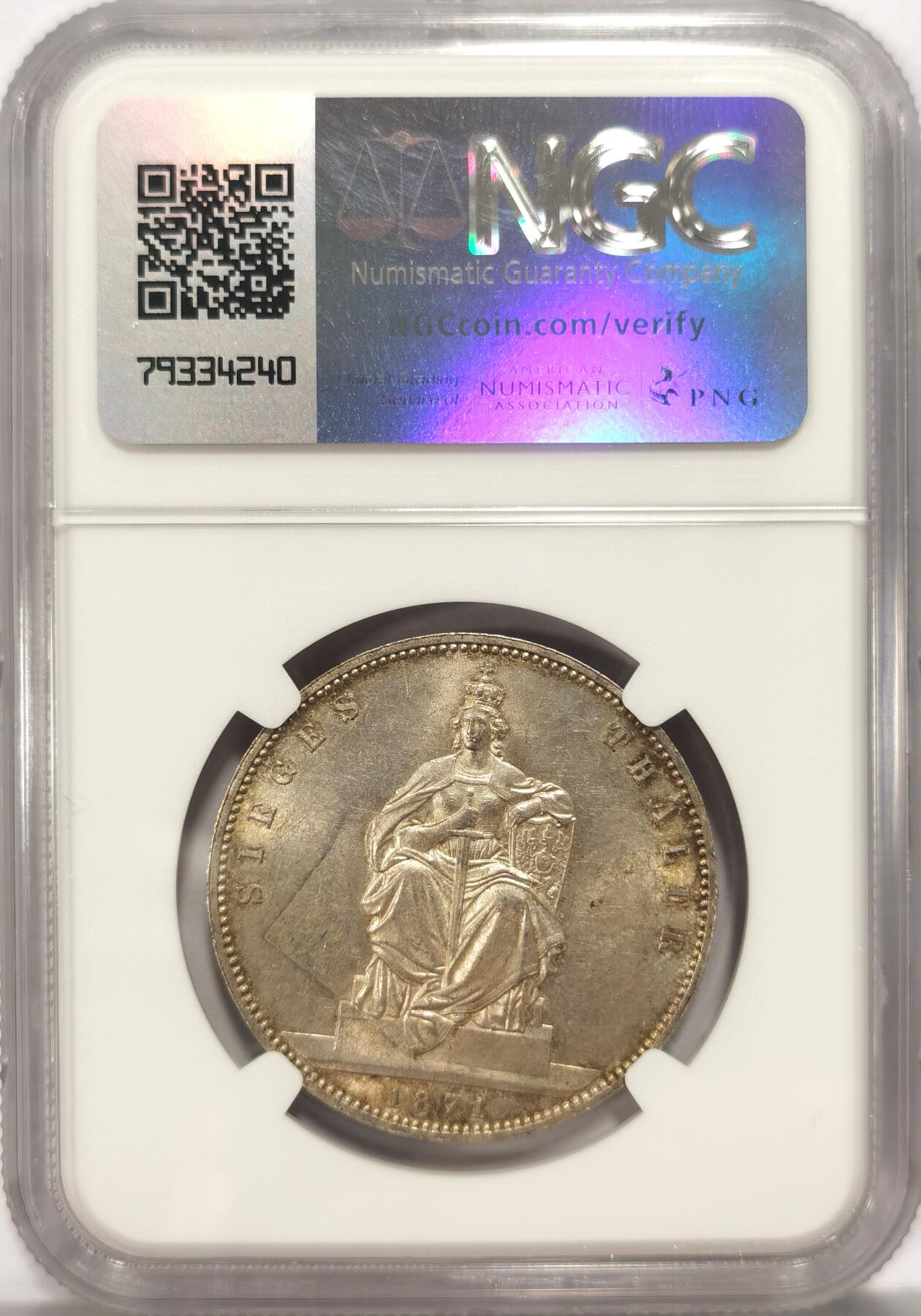 博洋堂“长夏未央”8月精品专场暨第089期（全场包邮） NGC MS63 德国普鲁士1871年普法胜利1泰勒银币 原味转光