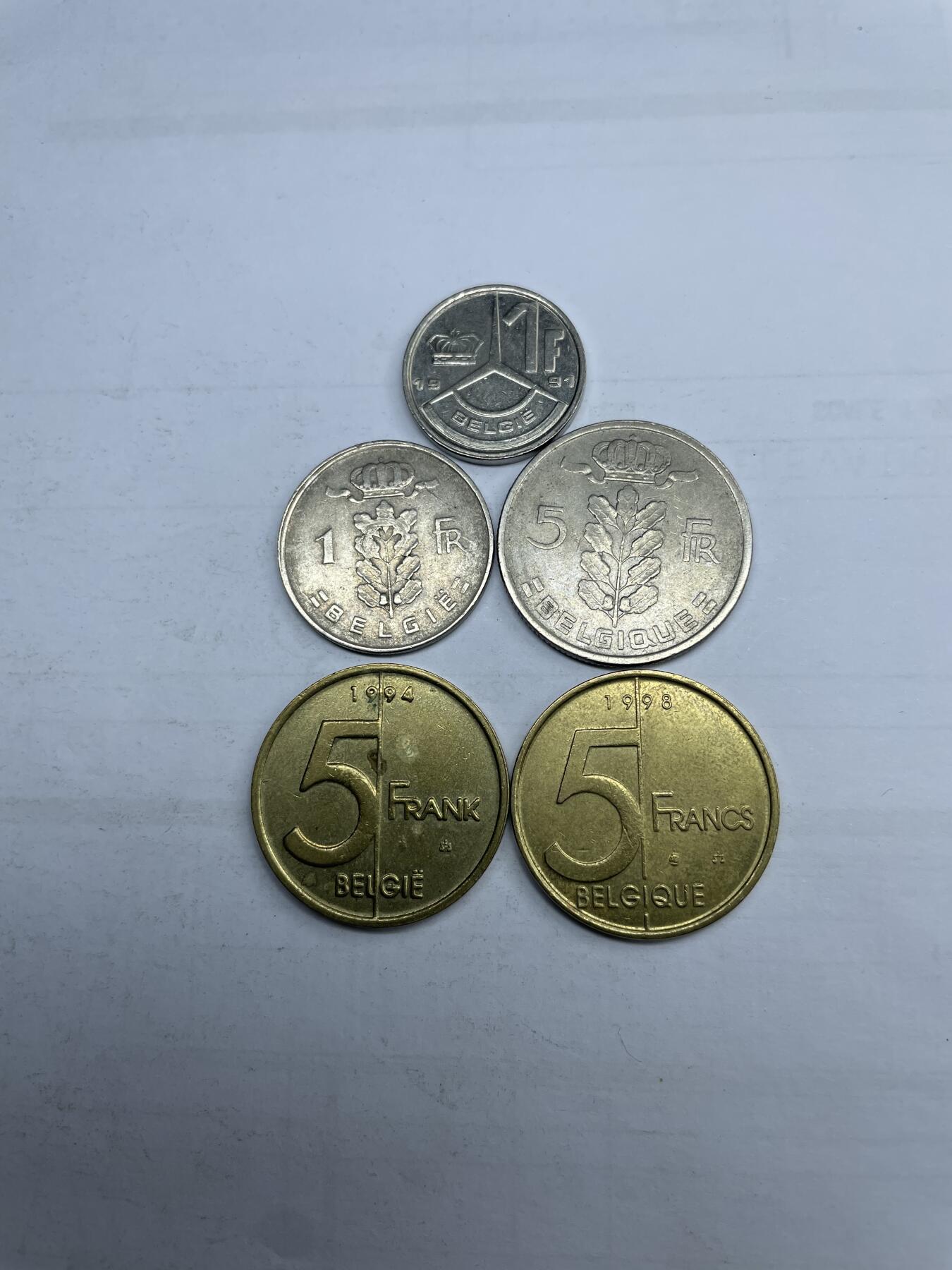 每日一拍，2024年集古藏今外币拍卖第十三期-第7场—（总第127拍），可以寄存60天，满160元包邮。 比利时各面值5枚