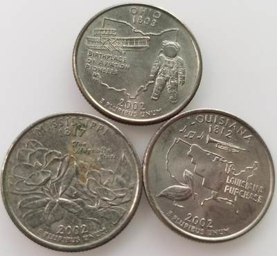  外国钱币优质散币场20240823（中拍皆有赠品），每周两拍，满百包邮，可寄存，每周日统一发货 - 美国 25美分 国家公园系列 纪念币-2002年 3枚