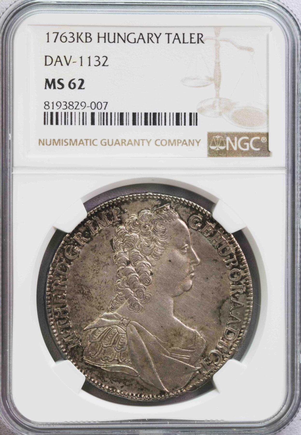 NGC-MS63 1763匈牙利玛丽亚特蕾西圣母泰勒 亚军罕见