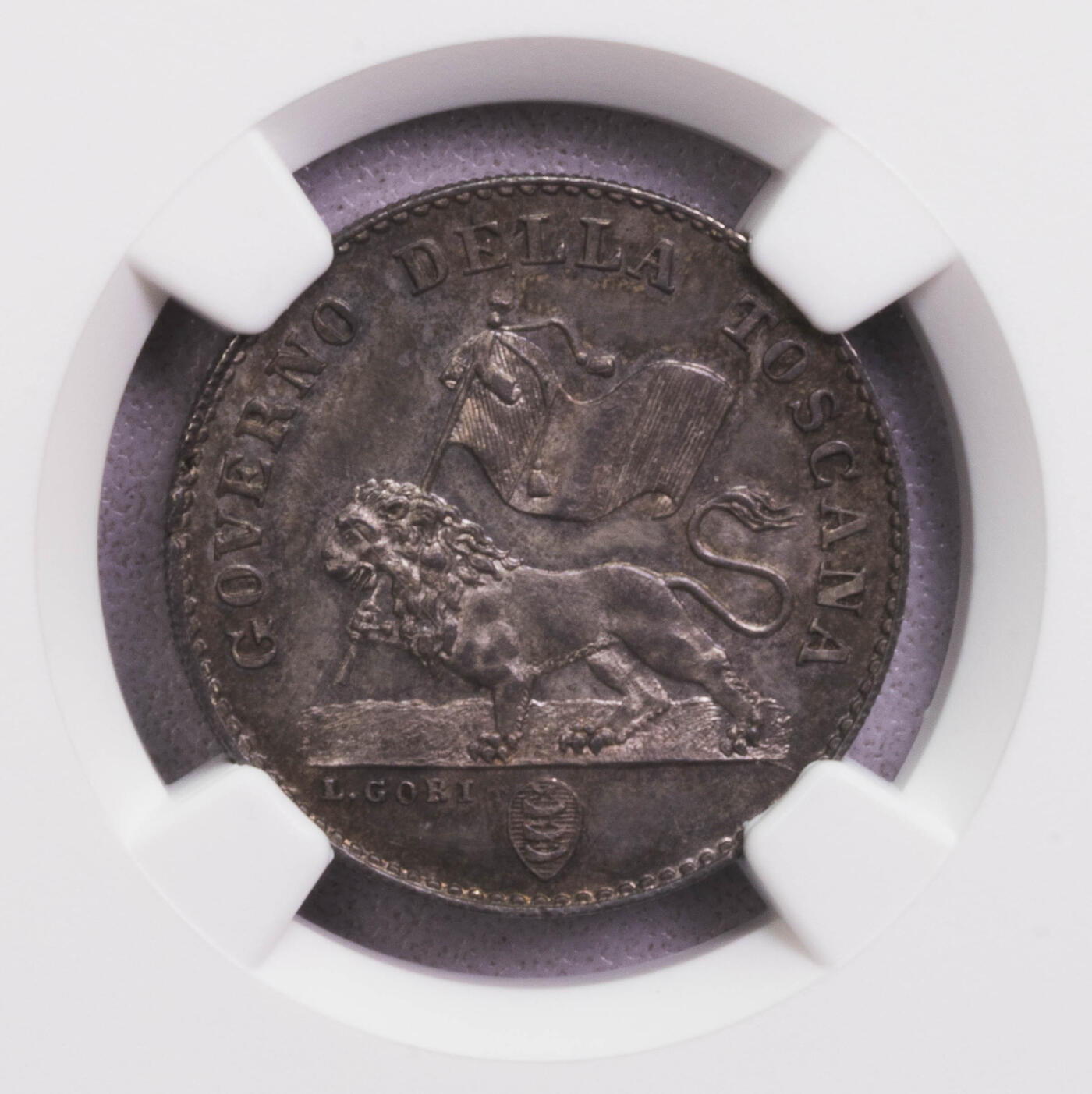 NGC-MS63 1859图斯卡纳临时政府狮子扛旗福林银币