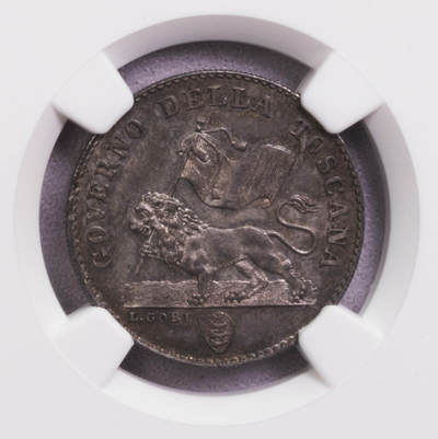 NGC-MS63 1859图斯卡纳临时政府狮子扛旗福林银币 - NGC-MS63 1859图斯卡纳临时政府狮子扛旗福林银币