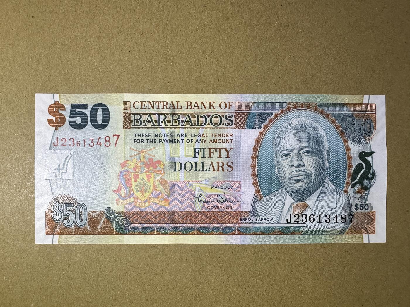 《张总收藏》164期-周日外币超精品 巴巴多斯50元 UNC 2007年 独立后第一任总理埃罗尔·巴罗