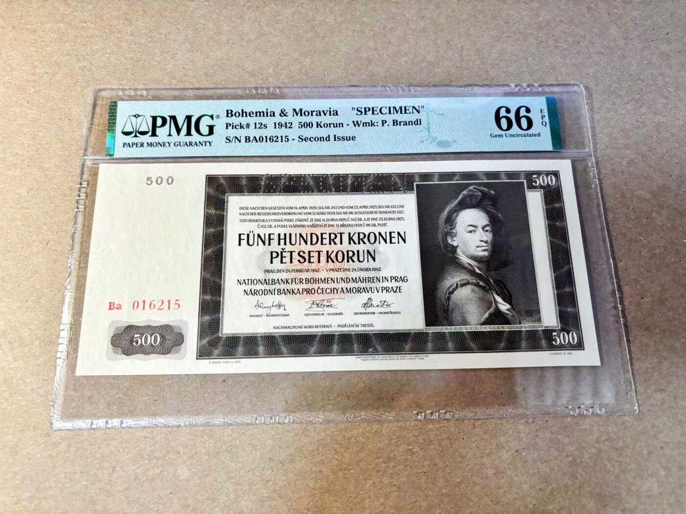 【Blue Auction】✨世界纸币精拍第532期【精】 【样钞】波西米亚 1942年500克朗 PMG66EPQ 大票幅 