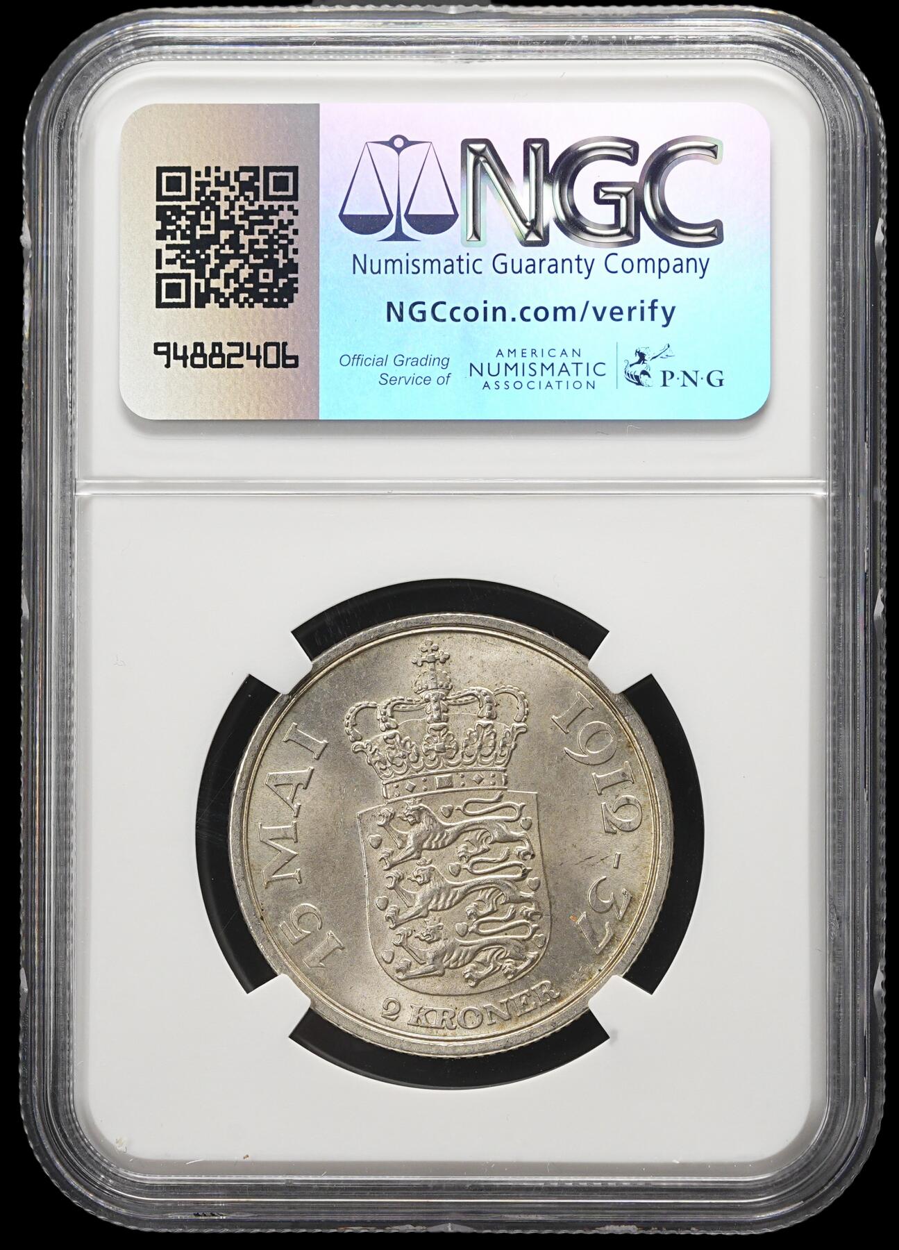 修遠堂世界钱币第三十七期 全场包邮 NGC MS64 1937年丹麦国王登基25周年纪念2克朗银币