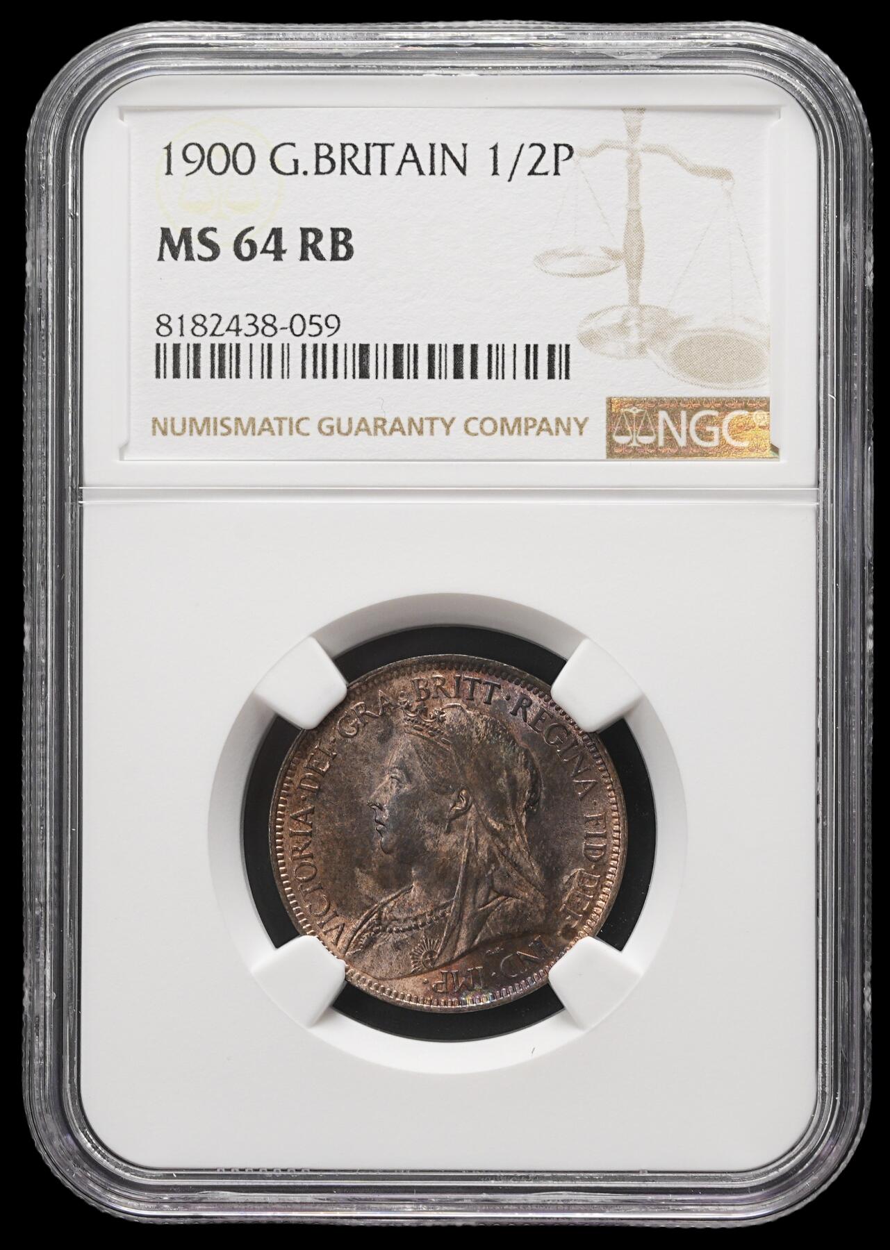 修遠堂世界钱币第三十七期 全场包邮 NGC MS64RB 1900年英国1/2便士铜币