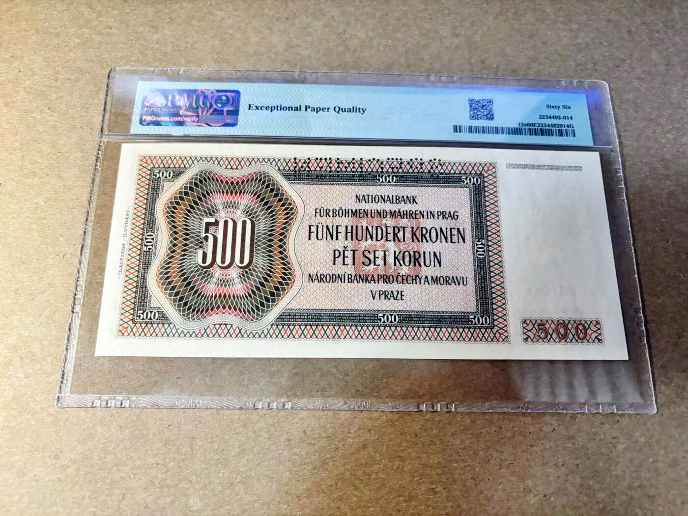 【Blue Auction】✨世界纸币精拍第532期【精】 【样钞】波西米亚 1942年500克朗 PMG66EPQ 大票幅 
