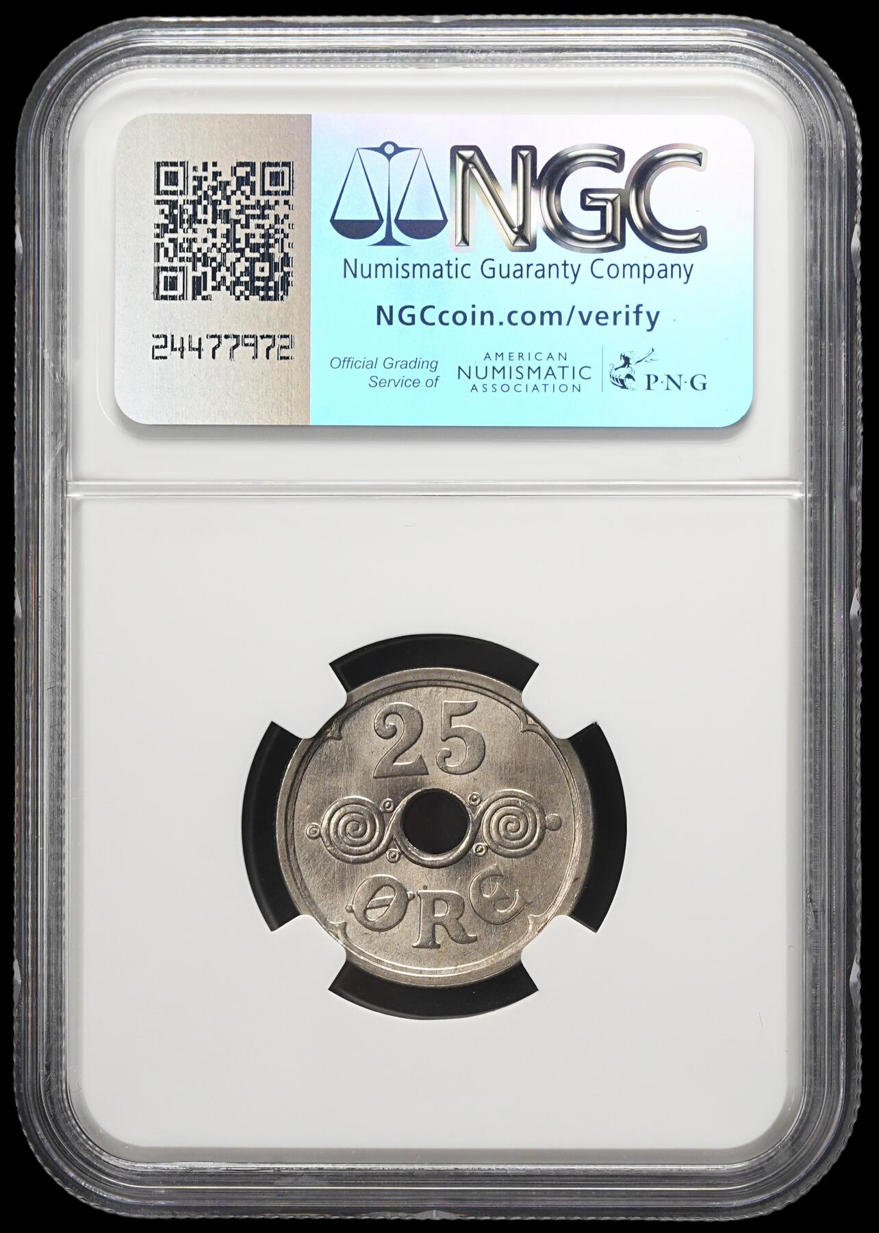 修遠堂世界钱币第三十七期 全场包邮 NGC MS65 1947年丹麦25欧尔
