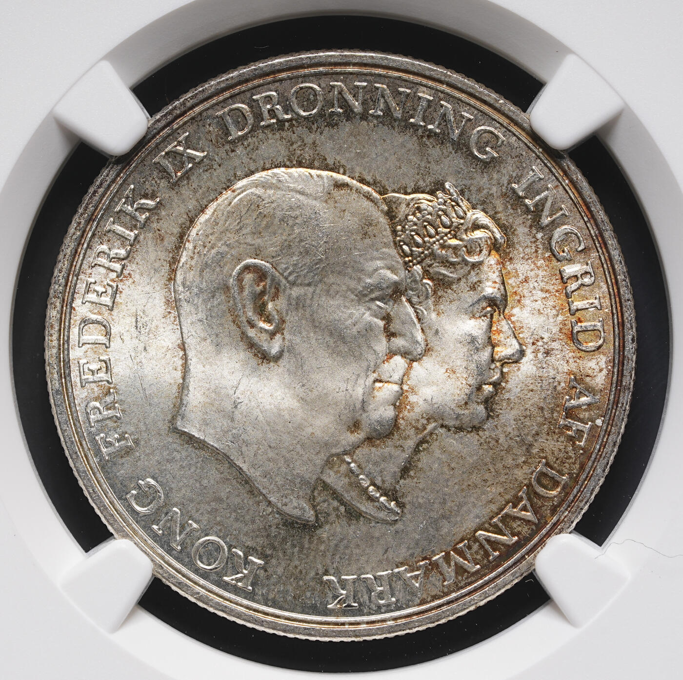 修遠堂世界钱币第三十七期 全场包邮 NGC MS65 1960年丹麦国王银婚纪念5克朗银币